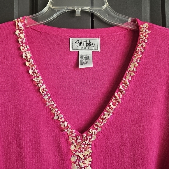 Bob Mackie Studio Sweater Womens Large Vibrant Pink Embellished Sequins & Pearls - Picture 4 of 10